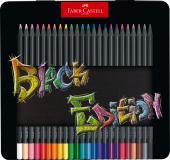 Színes ceruza, Black Edition, 24 db, fekete test, fém dobozban - Faber-Castell